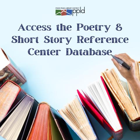 A row of books with the text that reads Access the Poetry & Short Story Reference Center Database