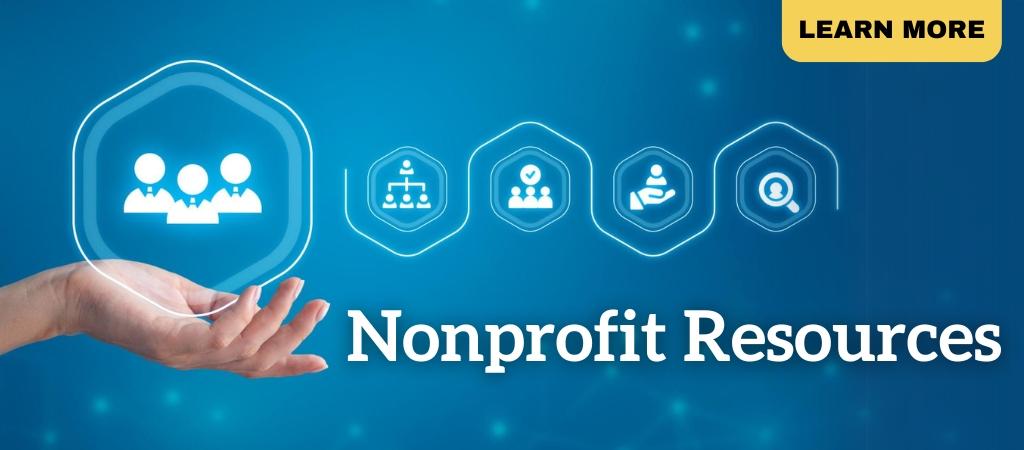 Hand holding an Icon with the text "Nonprofit Resources", click to learn more