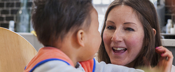 adult talking to child