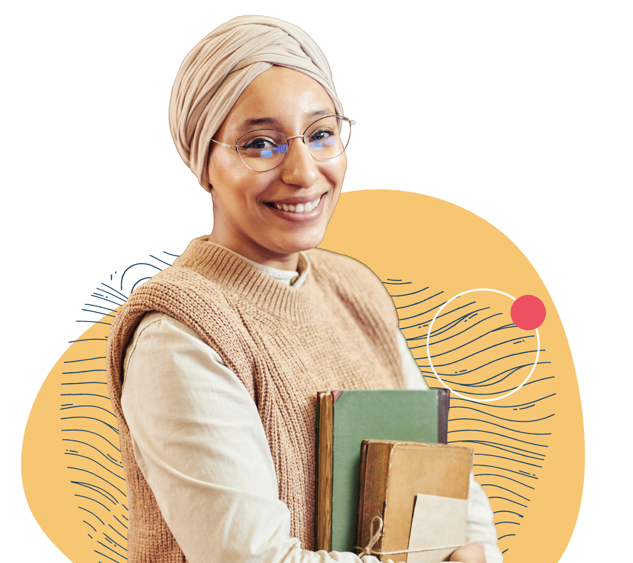 Librarian posing with some books in her hand