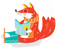 Illustration of a Fox drawing a coloring book