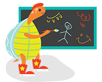 Illustration of a turtle drawing on a chalkboard