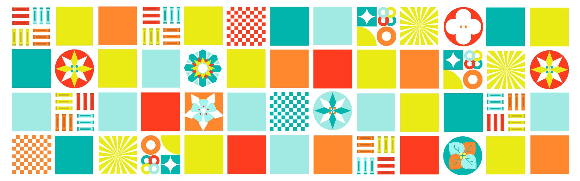 A colorful pattern of orange, teal, and blue squares