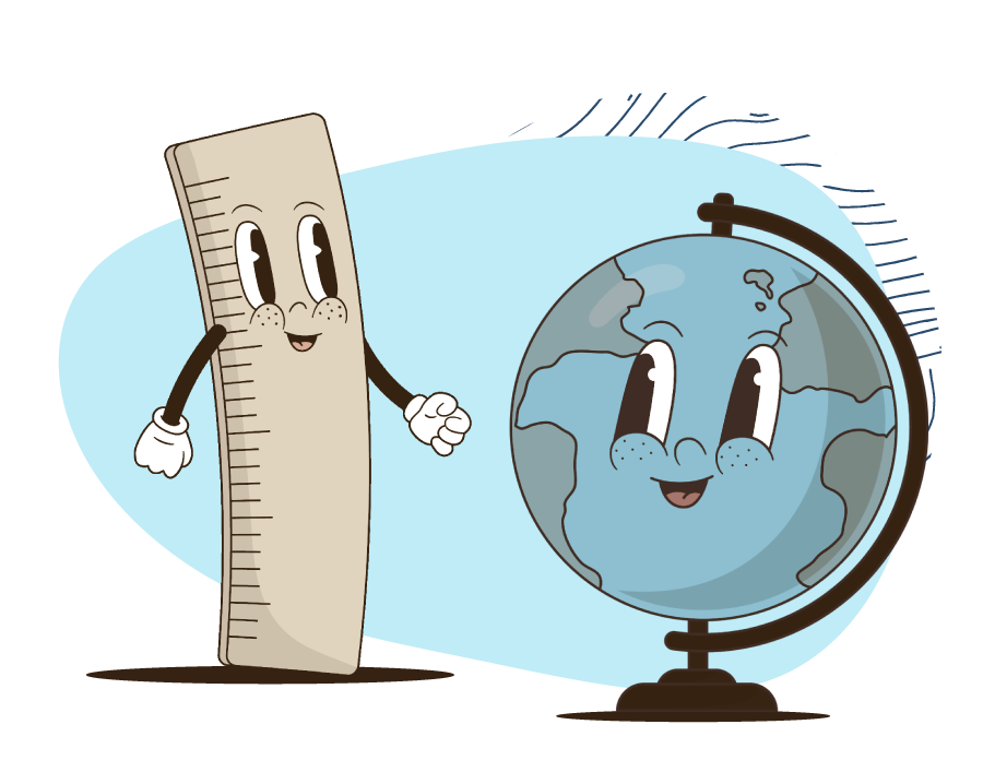 An Illustration of a Ruler with arms and eyes and A globe with eyes talking to each other