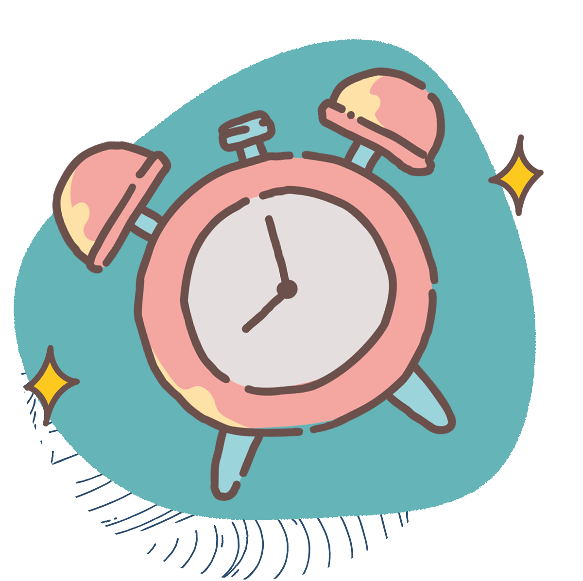 a drawing of a clock with bells on the top