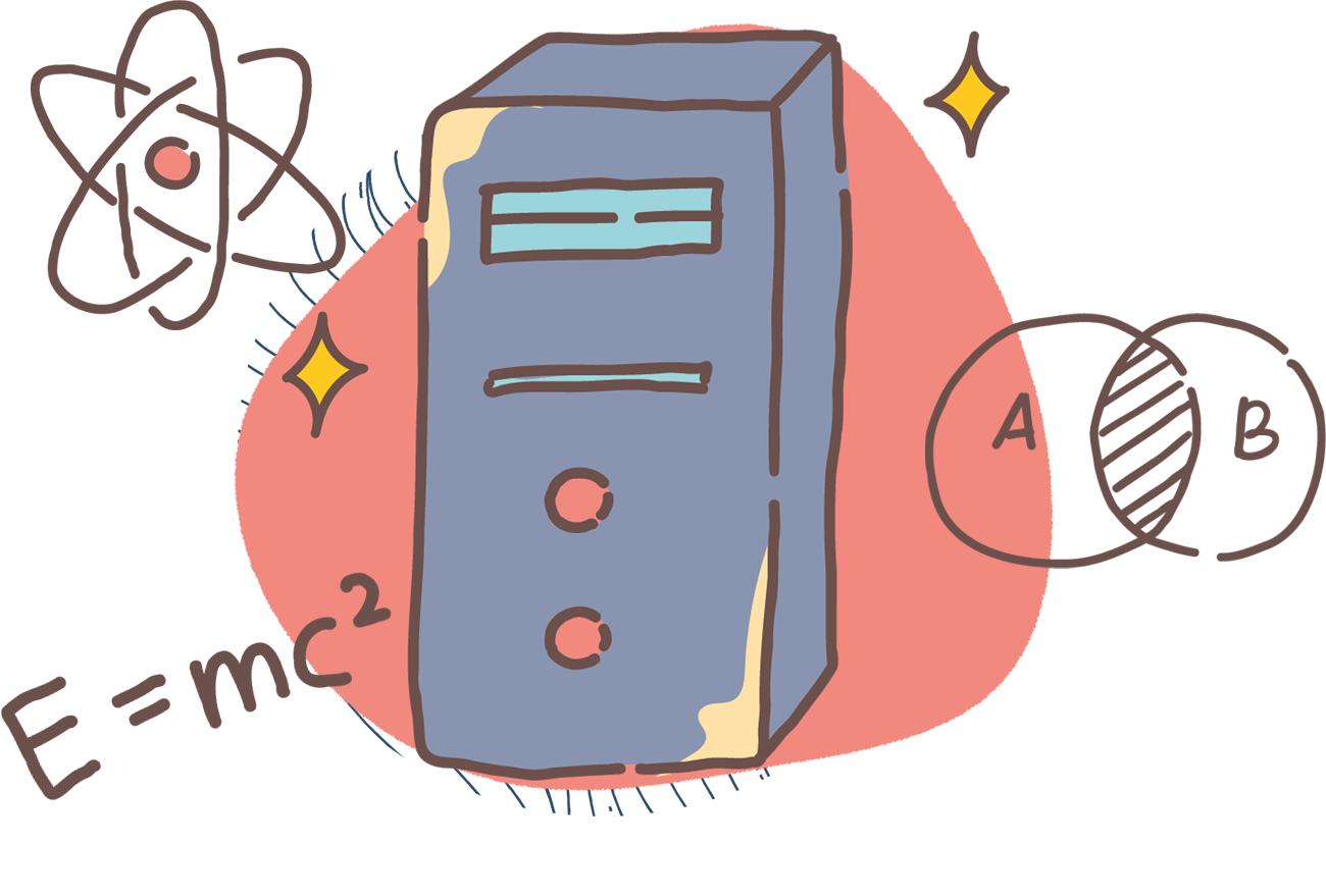 a drawing of a desktop computer 