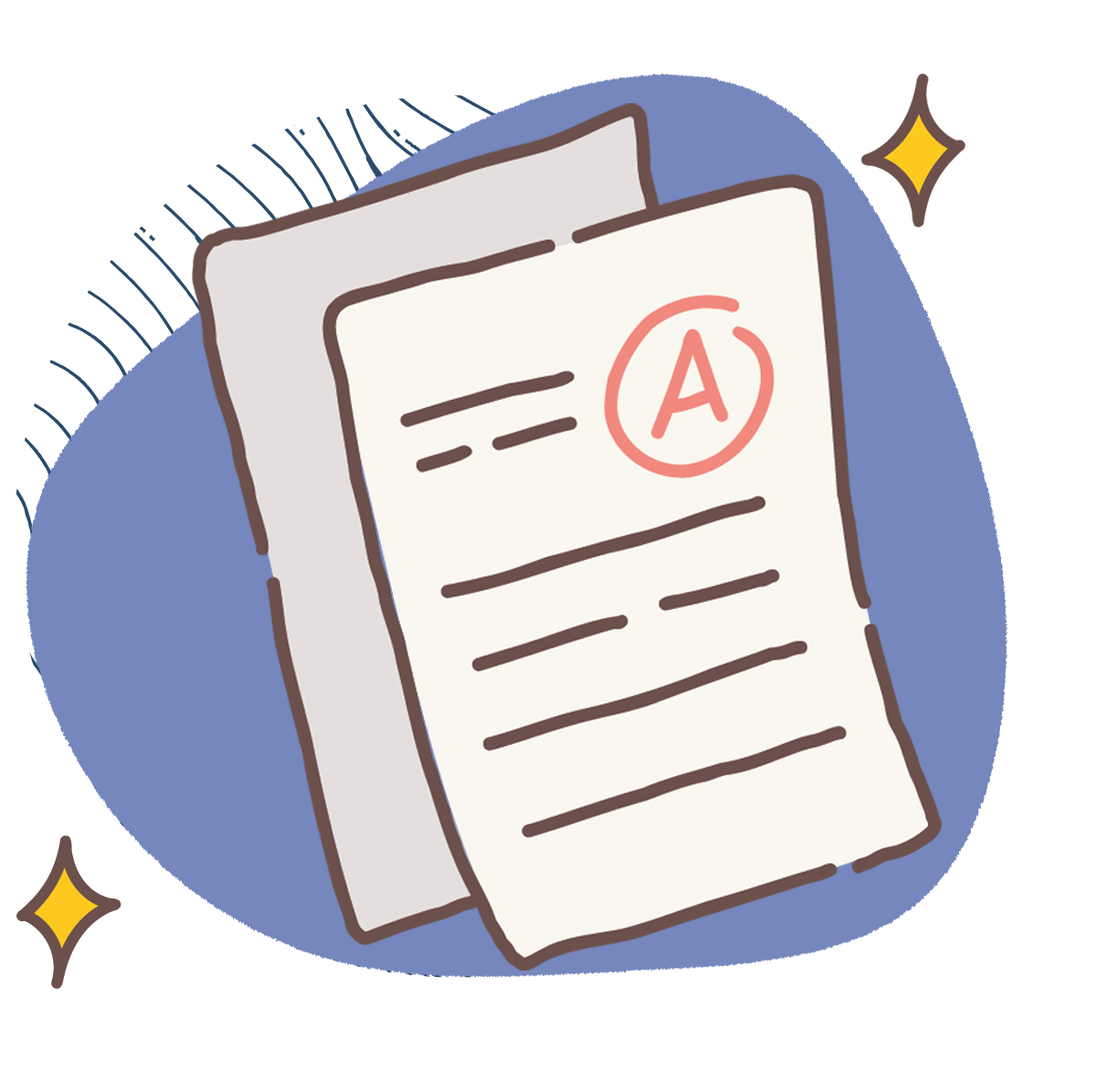 a drawing of a test paper with a grade of A