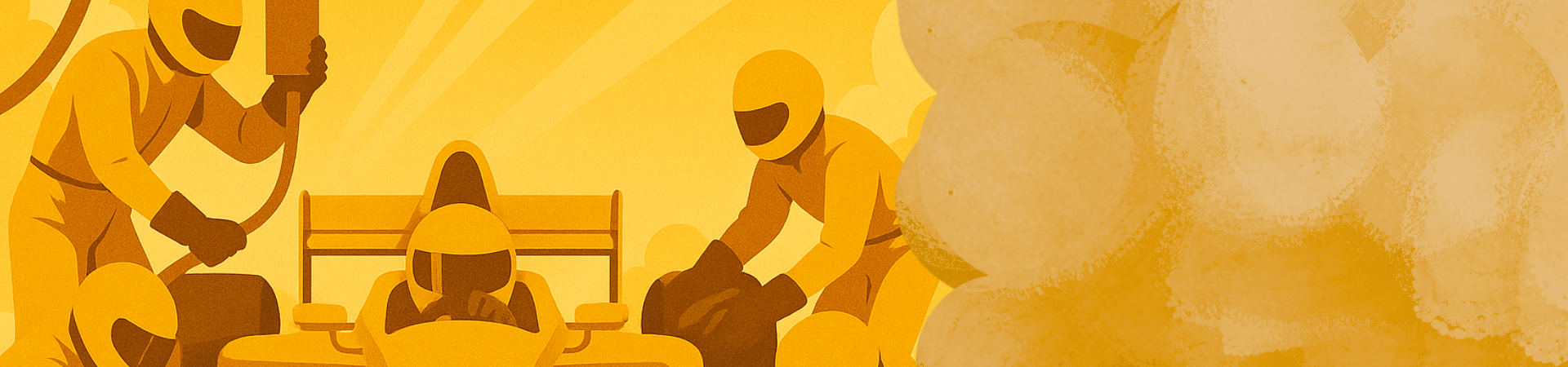 A race car Illustration of a pit crew getting the race car ready