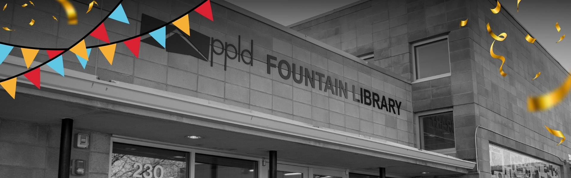 Black and white photo of Fountain Library