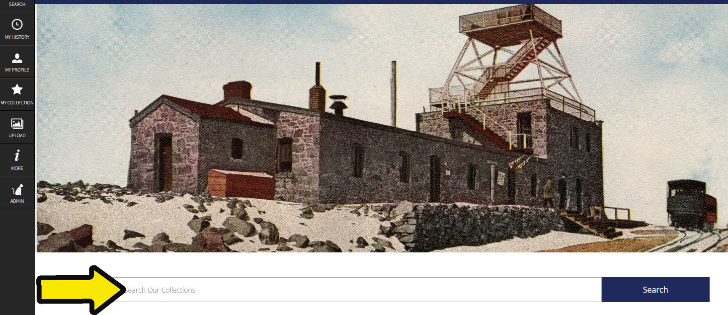 A photo showing where the search box is on our Digital Collections page.