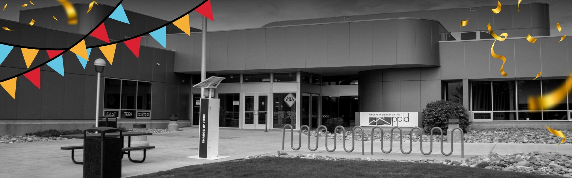 Black and White photo of the East Library Entrance