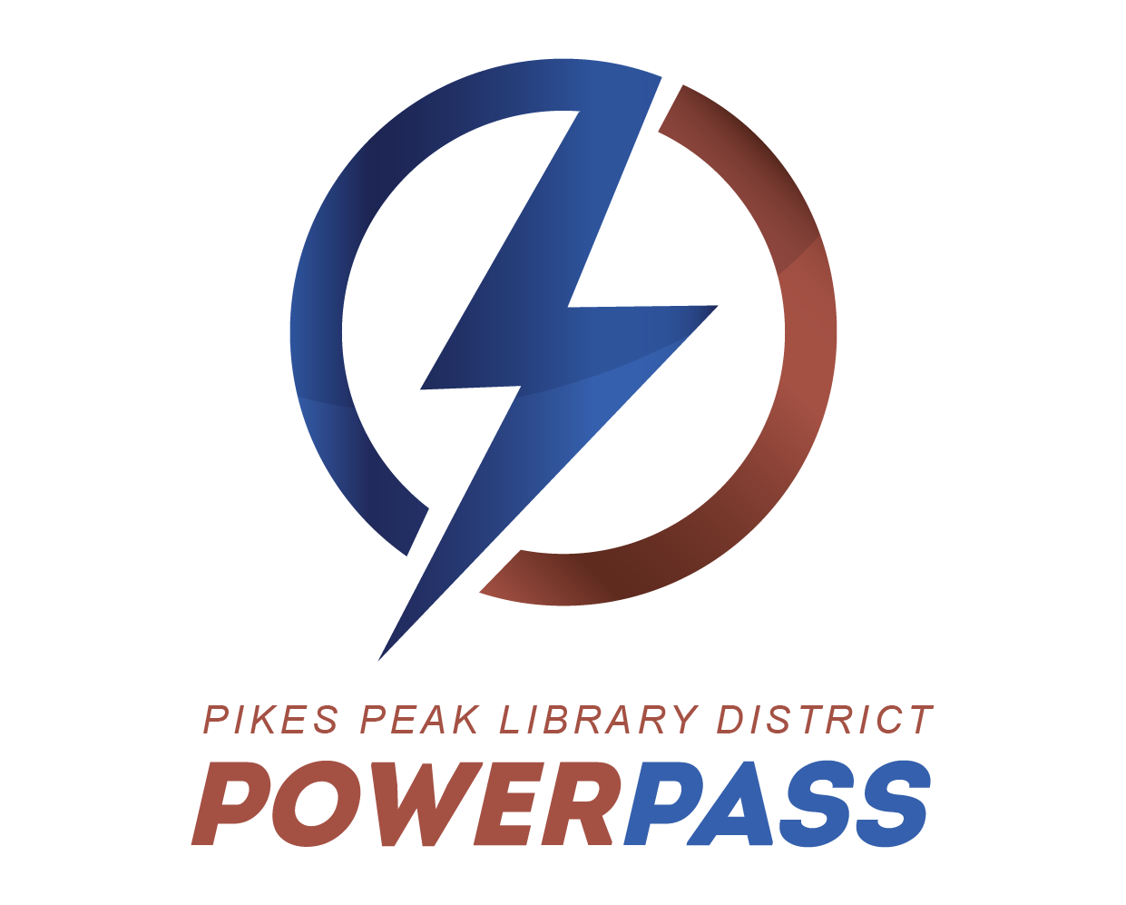 Powerpass logo of a lightening bolt in a circle in red and blue