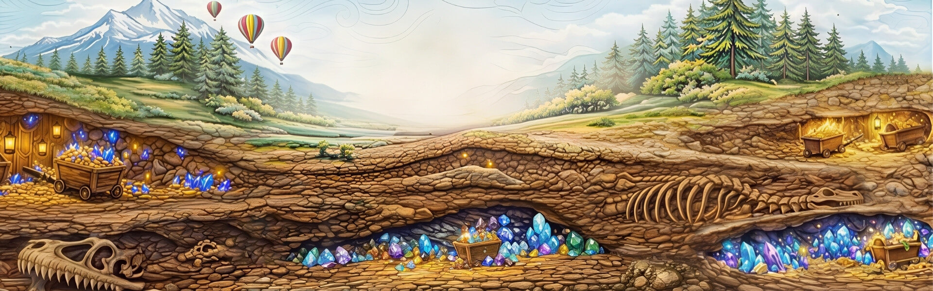 A landscape illustratino of a diamond mine with a mountainous landscape