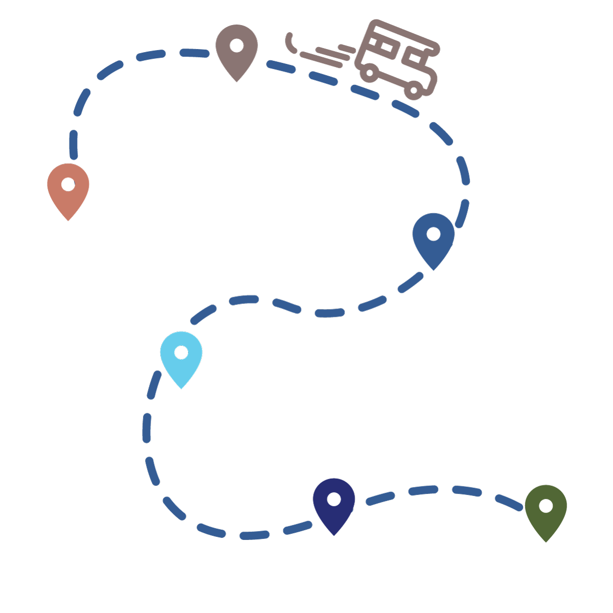 An illustration of the Mobile Library zooming to point-to-point