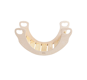 Wooden climbing arch with slatted design, featuring handles.