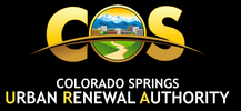Colorado Springs Urban Renewal Authority Logo (Golden text that reads "COS")