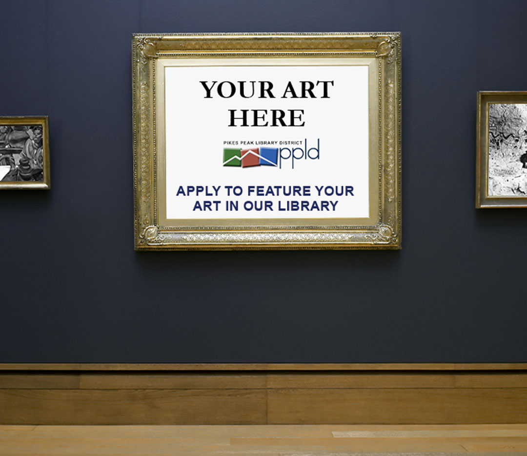 Photo of a picture frame that says "Your Art Here, Apply to feature your art in our library"
