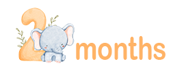 The number 2, with a cute baby elephant next to the number and the text 'months'