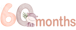 The number 60, with a cute baby hippo next to the number and the text 'months'