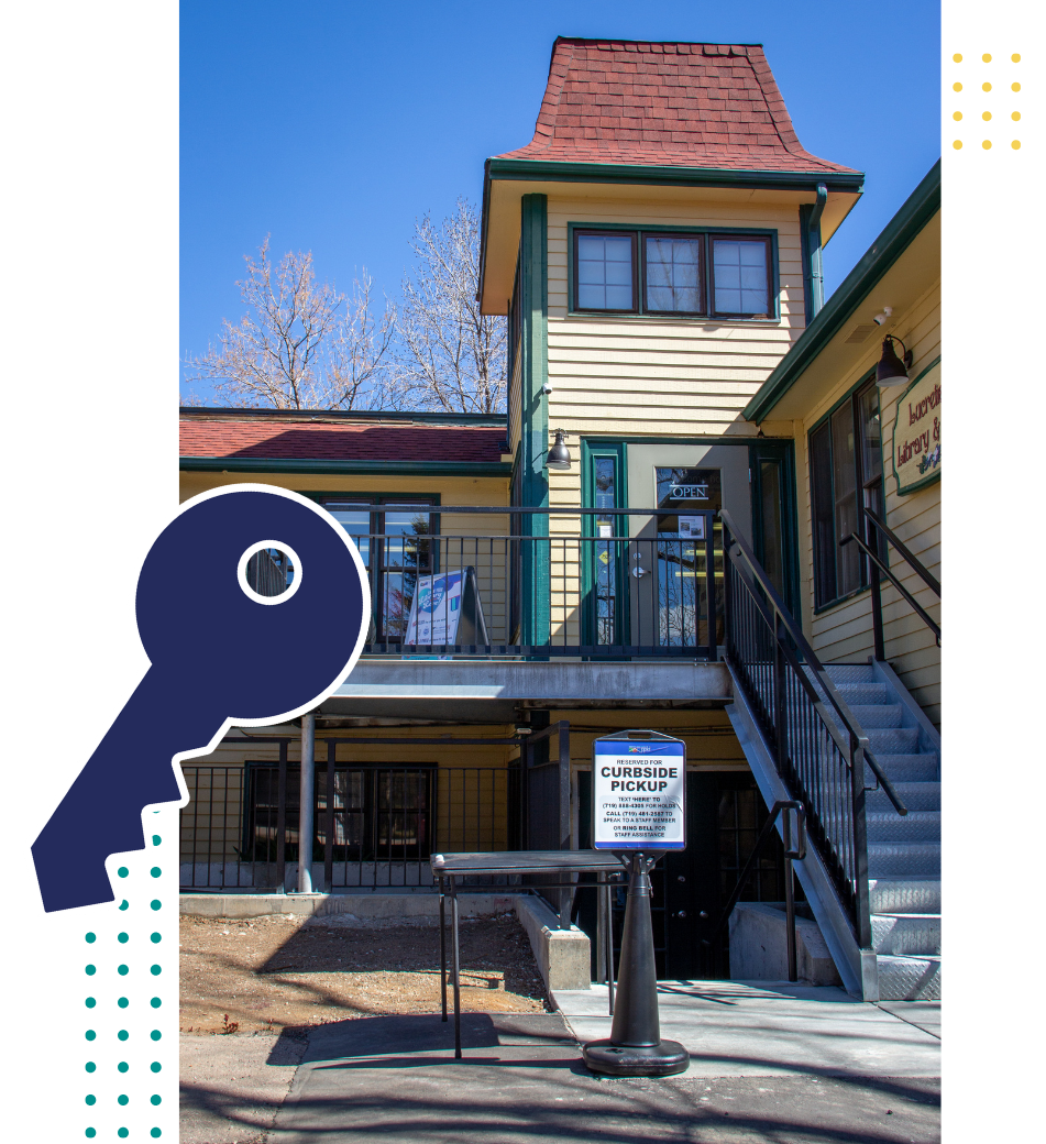 Palmer Lake Library with a key graphic beside it