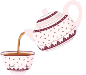 a pretty teapot pouring into a matching tea cup