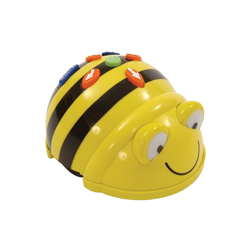 a photo of a Bee-Bot toy, which looks like a plastic black and yellow bee