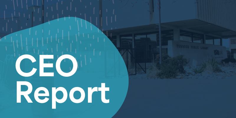 CEO Report Title with Penrose Library in the background