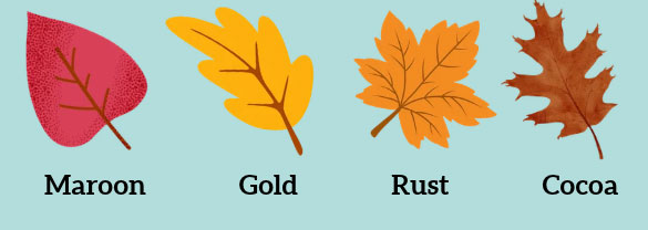 Maroon, Gold, Rust, and Cocoa colored leaves