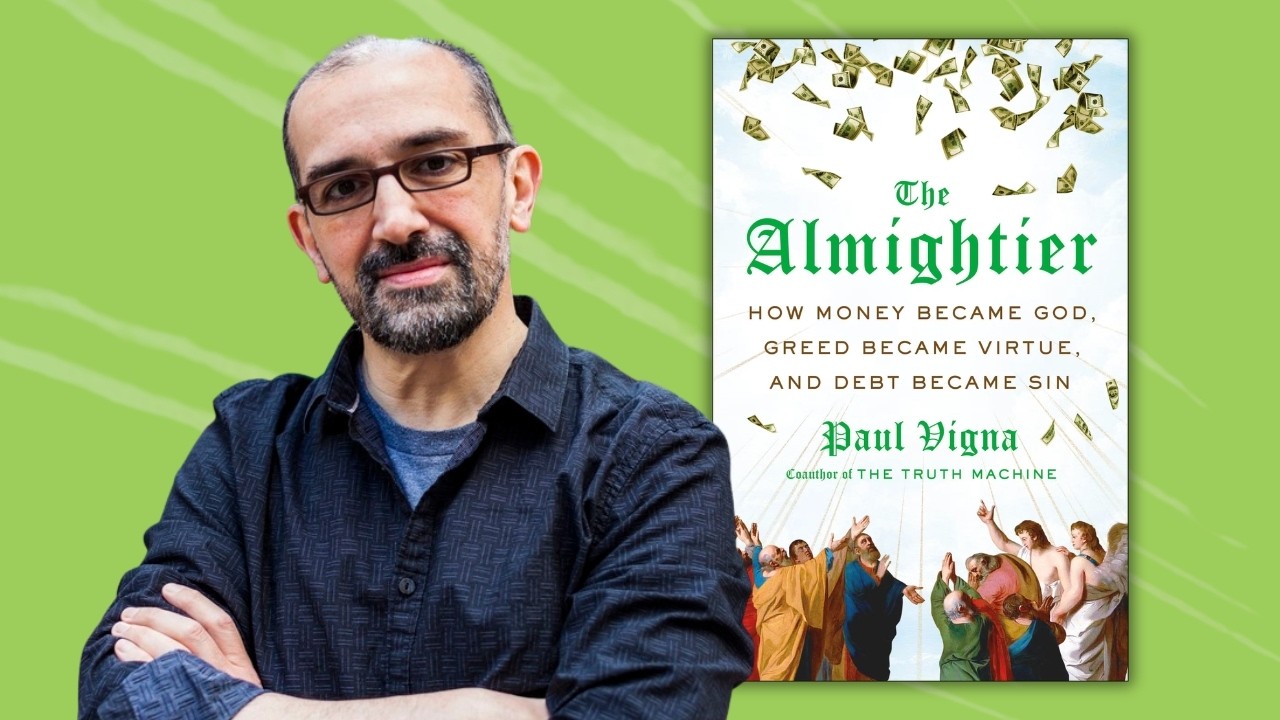 Author Paul Vigna with his novel, the Almightier