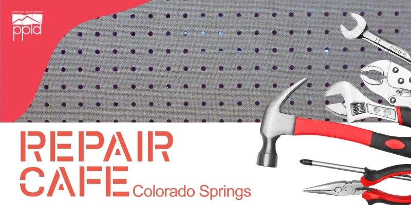 Repair Cafe Colorado Springs headline with a set of red tools