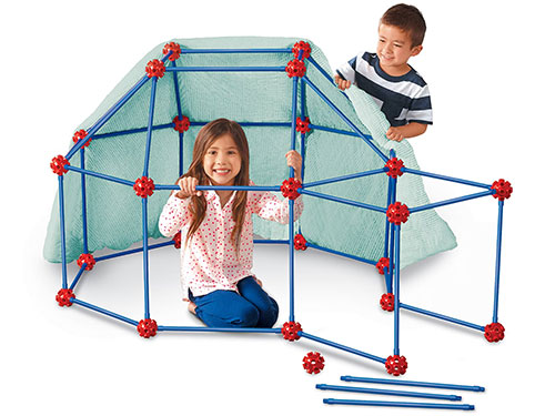a photo of two children building a fort with Ultimate Fort Builder