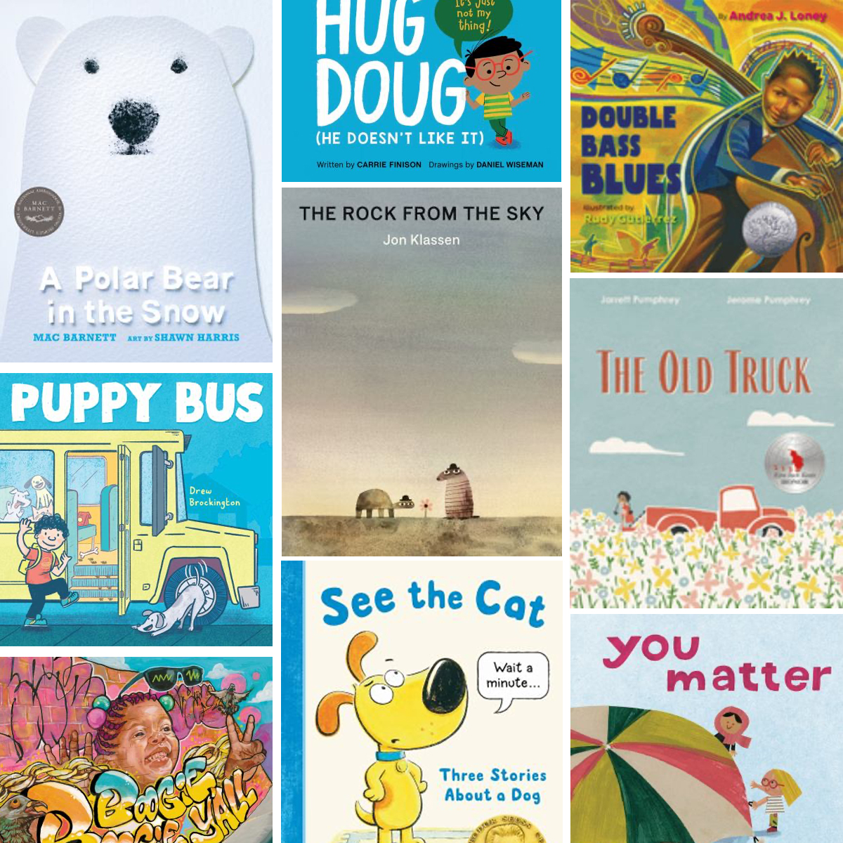 A series of book covers for the First Grade Picks booklist