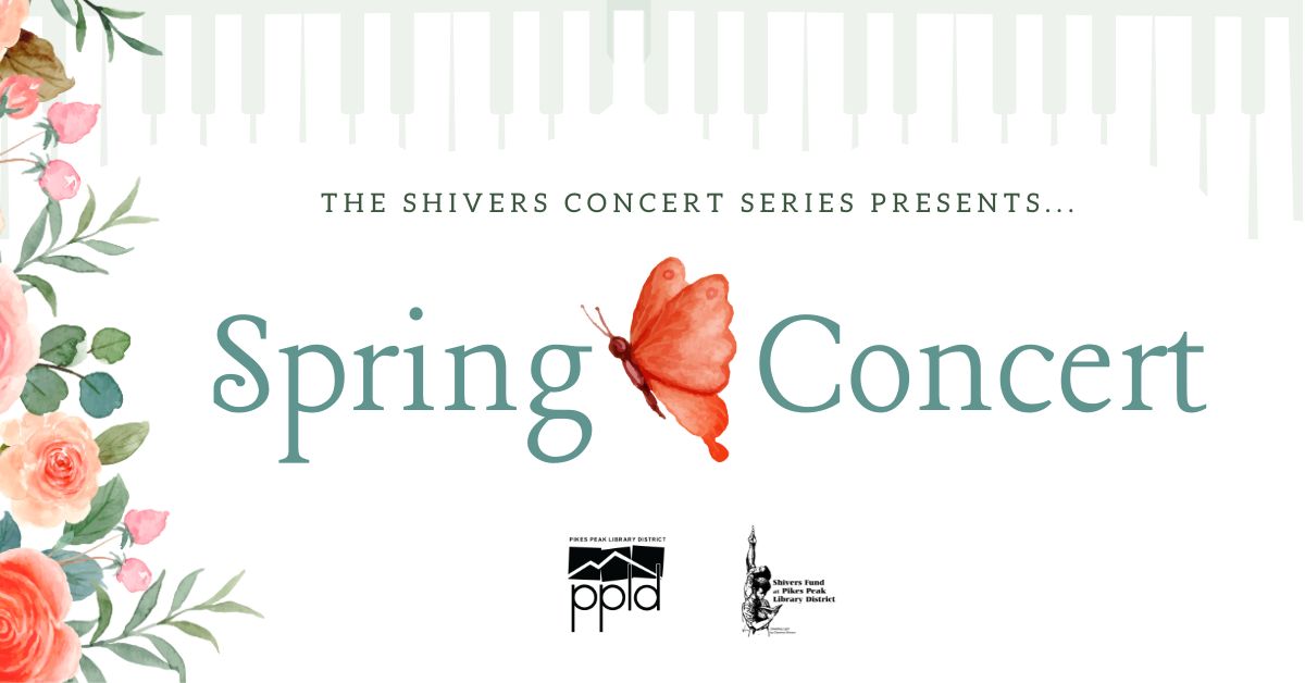 Illustrated flowers with a watercolor butterfly with the headline "Spring Concert"