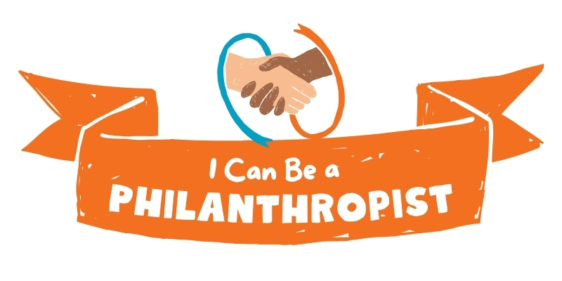 two hands shaking with a ribbon that says "I can be a Philanthropist"