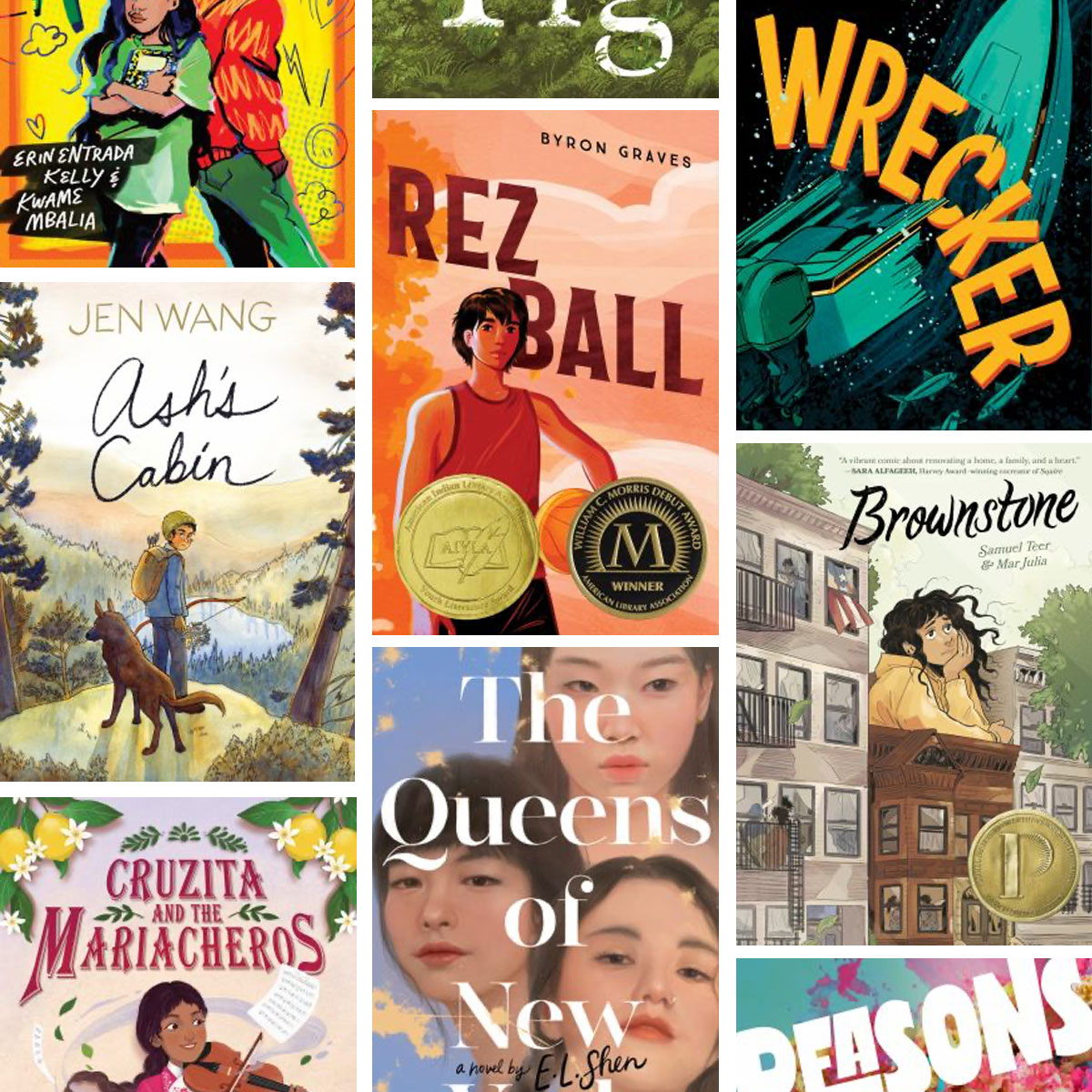 A collection of book covers of realistic fiction teen books