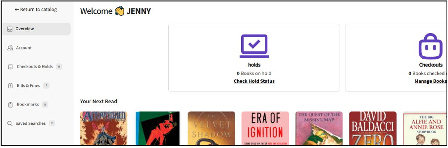 A screenshot of the welcome/overview page on the catalog