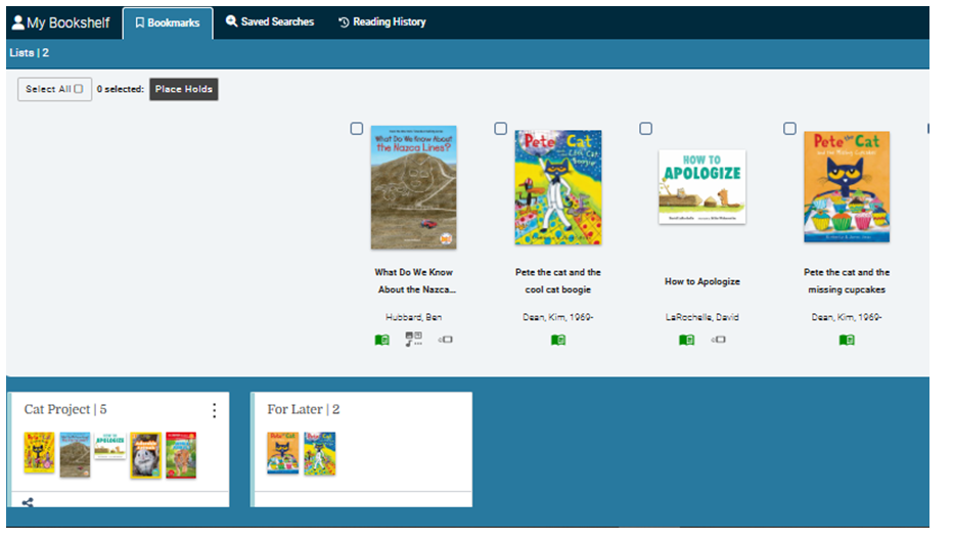A screenshot of the bookmark tab in the catalog