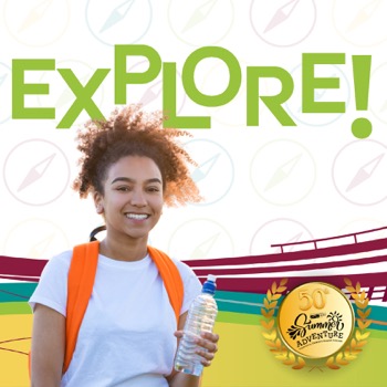 Teen posing with the words "Explore" above her