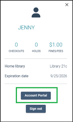 Account overview page within the catalog