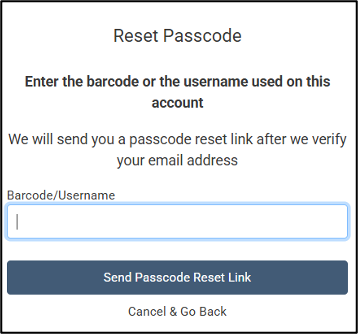 A screenshot of the reset your passcode screen on the catalog