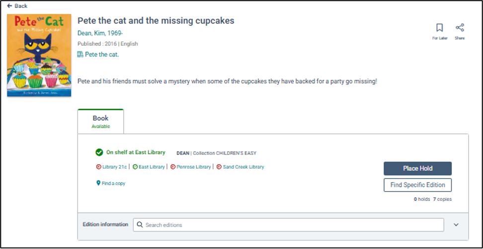 Screenshot of a search result on the catalog