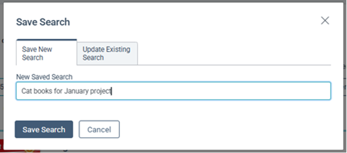 Screenshot of the new saved search results dialog box