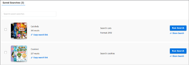 Saved searches in the catalog