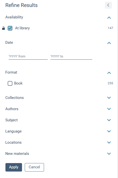 Screenshot of Book Group Filtering in the catalog