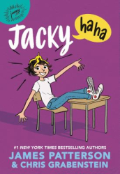 Purple cover with white letters with a child sitting at a desk