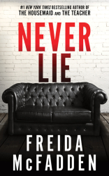 a book cover with a black leather couch and red letters against a white brick wall