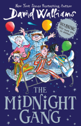Blue cover with light blue letters with kids in a flying bed