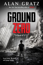 a gray and black cover with a boy standing looking at a destroyed building