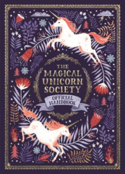 a blue cover with two unicorns and red flowers