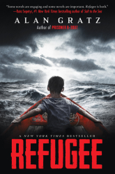 a gray and black cover with a boy in a red boat with red letters